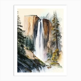 Yosemite Falls, United States Water Colour  (1) Art Print