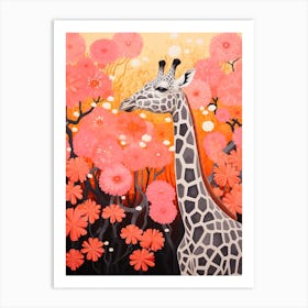 Giraffe Pink Blooming Portrait 4 Art Print