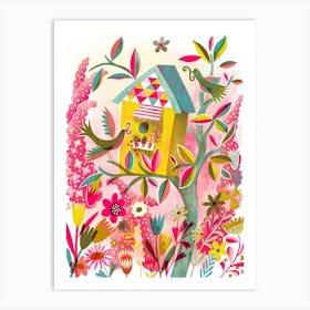 Birdhouse Pink Garden Art Print