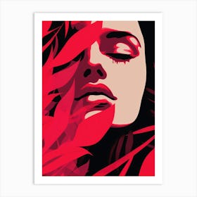 Woman In Red Leaves Art Print