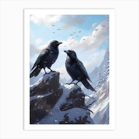 Birds In A Winter Landscape  2 Art Print