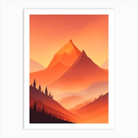 Misty Mountains Vertical Composition In Orange Tone 285 Art Print