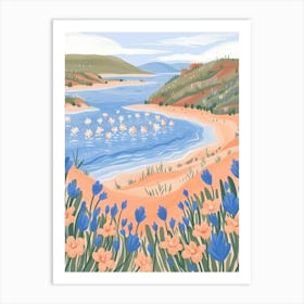 Blue Flowers By The Lake Art Print