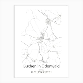 Buchen In Odenwald,Germany Minimalist Map Art Print