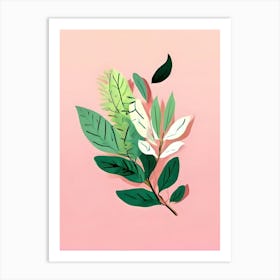 Green Leaves On Pink Background 1 Art Print