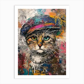 Kitsch Cat In A Beret 1 Art Print