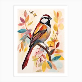 Bird Painting Collage Sparrow 6 Art Print