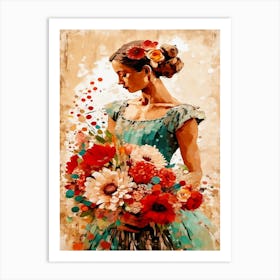 Girl With Flowers Art Print