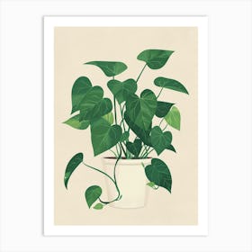 Pothos Plant Minimalist Illustration 1 Art Print