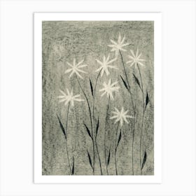 Erased Flowers - grey gray graphite pencil floral flower Art Print