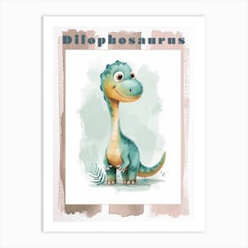 Cartoon Dilophosaurus Dinosaur Watercolour 1 Poster Art Print