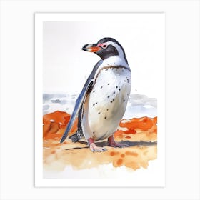 Humboldt Penguin King George Island Watercolour Painting 4 Art Print