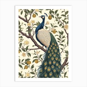 Mocha Floral Peacock On The Tree Wallpaper Art Print
