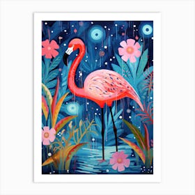 Pink Flamingo In The Night, Matisse Inspired Art Print