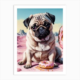 Pug Dog With Donuts Art Print