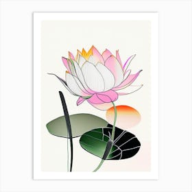 Lotus Flower In Garden Abstract Line Drawing 7 Art Print