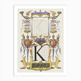 Vintage Calligraphy Letter K Art Print