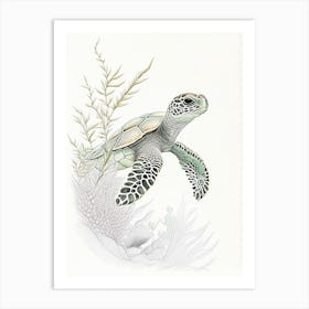 A Single Sea Turtle In Coral Reef, Sea Turtle Quentin Blake Illustration 1 Art Print