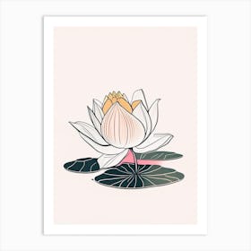 Blooming Lotus Flower In Pond Minimal Line Drawing 3 Art Print