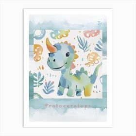 Cute Muted Pastels Protoceratops Dinosaur 3 Poster Art Print