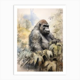 Storybook Animal Watercolour Gorilla 3 Art Print
