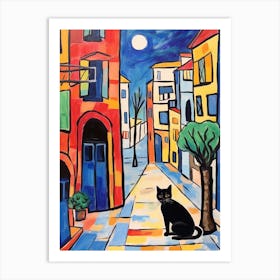 Painting Of A Cat In Venice Italy 1 Art Print