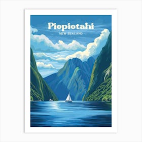 Milford Sound Piopiotahi New Zealand Fiord Art Illustration Art Print