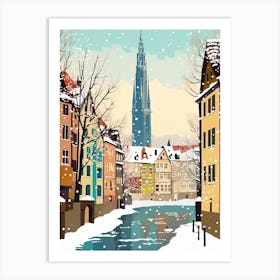 Vintage Winter Travel Illustration Strasbourg France 2 Art Print