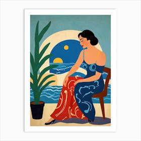 Woman In A Blue Dress 5 Art Print