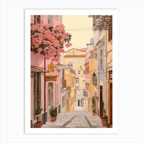 Lisbon Portugal 4 Vintage Pink Travel Illustration Art Print