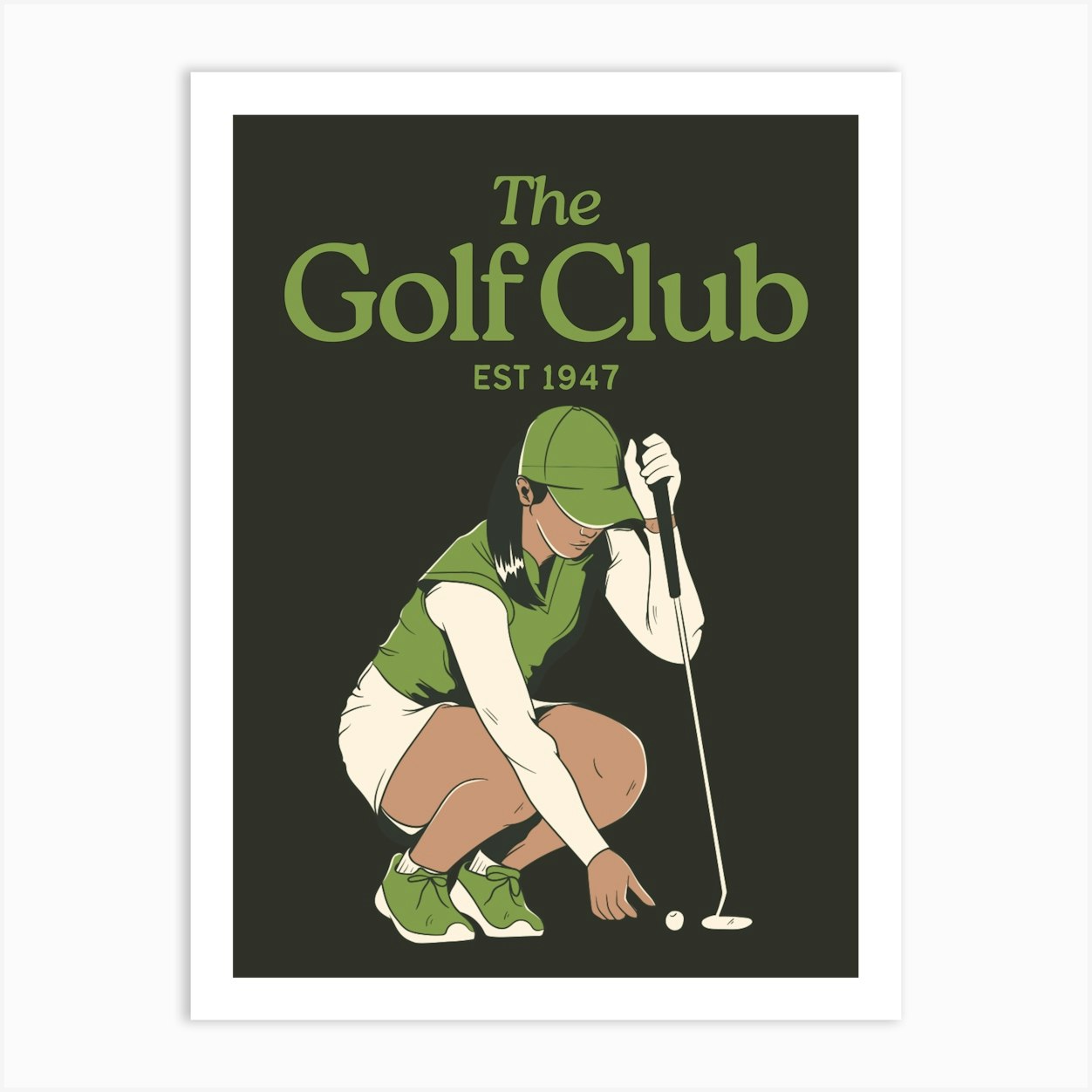 The Golf Club Print | Vintage Retro Decor | Golf Lover Prints | Sporty Athletic Wall Art | Beige + Green Earth Tone Decor | Sports Club Prints 4 Art