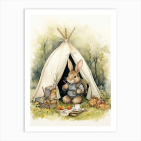 Bunny Camping Rabbit Prints Watercolour 4 Art Print