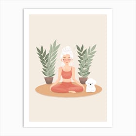 Girl Meditating With Dog Art Print