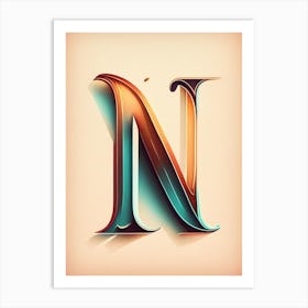 N, Letter, Alphabet Retro Drawing 4 Art Print