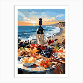 Wine And Cheese On The Beach Art Print