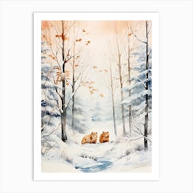 Winter Watercolour Beaver 1 Art Print