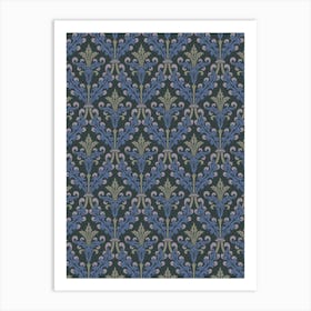 Enhanced Vintage Late Medieval Brocade Pattern Blue Nova Dark Art Print