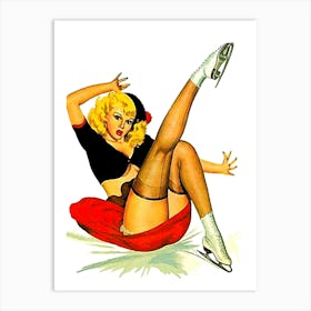 Sexy Pin Up Girl Clumsy On Ice Art Print