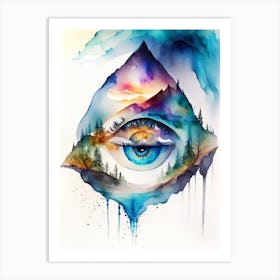 Surreal Landscape, Symbol, Third Eye Watercolour 3 Art Print