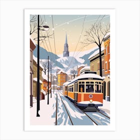 Vintage Winter Travel Illustration Bergen Norway 3 Art Print