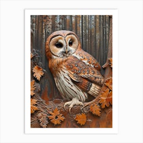 Boreal Owl Relief Illustration 2 Art Print