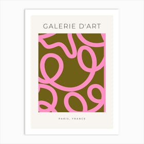 Abstract Line Olive Green And Pink Brush Strokes Art Print