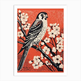Vintage Bird Linocut American Kestrel 1 Art Print