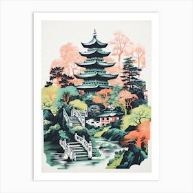 Portland Japanese Gardens Abstract Riso Style 4 Art Print