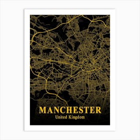 Manchester Gold City Map 1 Art Print