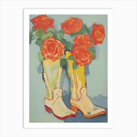 Painting Of Roses Flowers And Cowboy Boots, Oil Style 5 Art Print