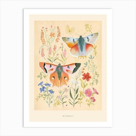 Folksy Floral Animal Drawing Butterfly 2 Poster Art Print