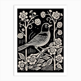 B&W Bird Linocut Eastern Bluebird 2 Art Print