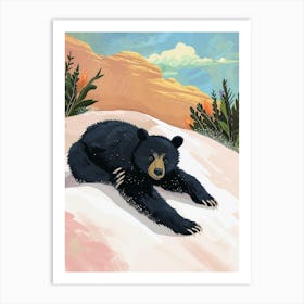 American Black Bear Cub Sliding Down A Snowy Hill Storybook Illustration 1 Art Print