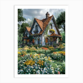 Cottage In The Garden 1 Art Print